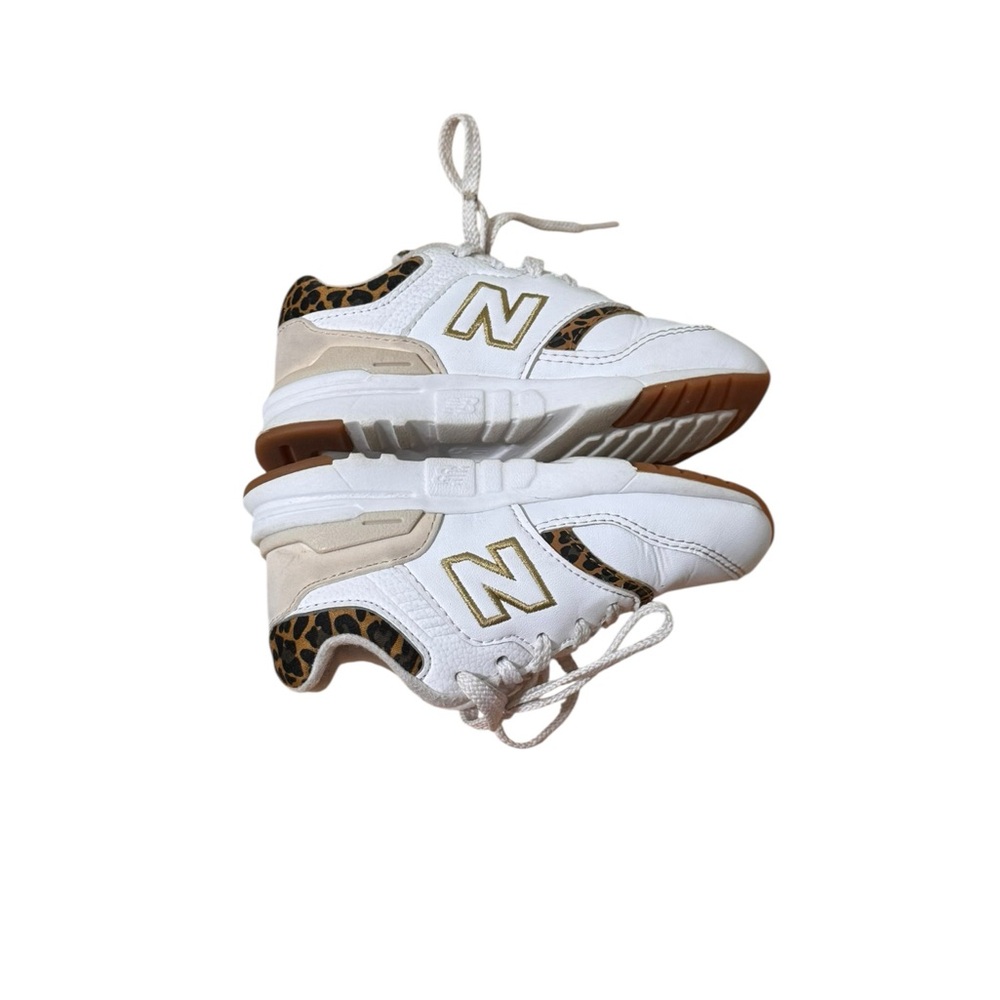 New Balance Kids White Sneakers with Gold Accents and Leopard Trim - Picture 7 of 7